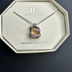 Hematite and Topaz Gemstone Pendant Necklace